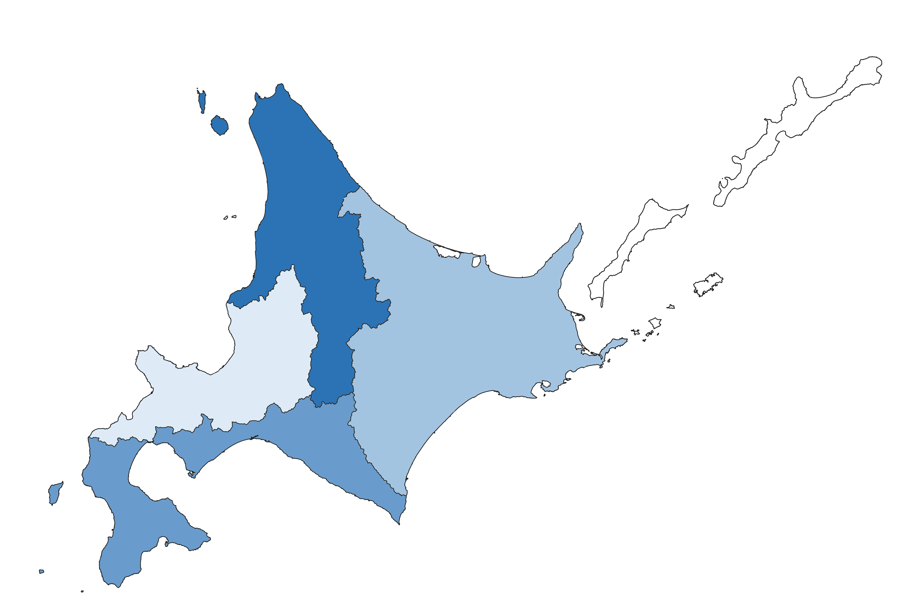 8月に震度１以上の揺れを観測した北海道の地域の階級区分図